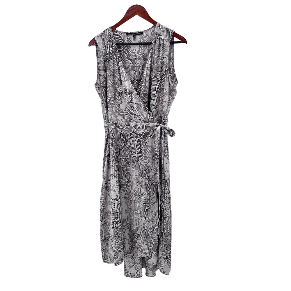 WHBM White House Black Market Snake Print High-Low Wrap Dress With Slip